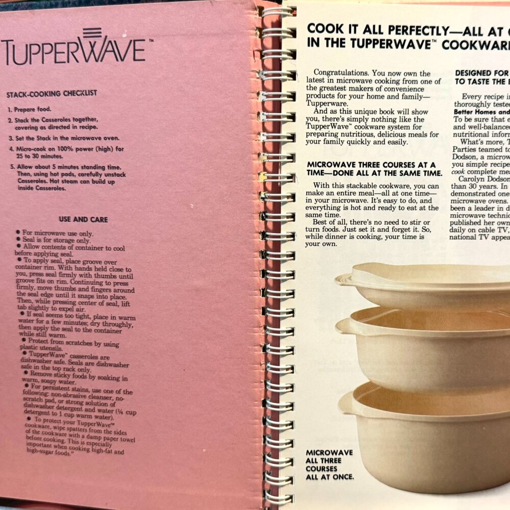 TUPPERWAVE STACK-COOKED MEALS Cookbook Vintage 1990 Microwave Menus Spiral HC. - Picture 5 of 16